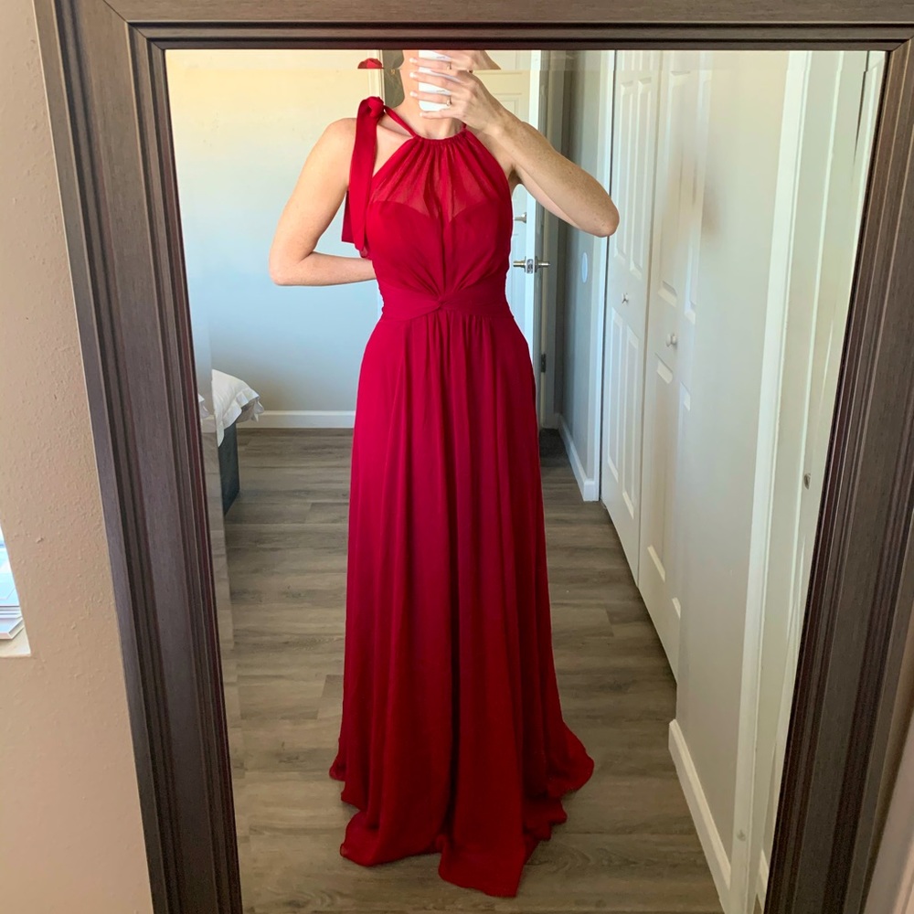 High neck chiffon bridesmaid dress